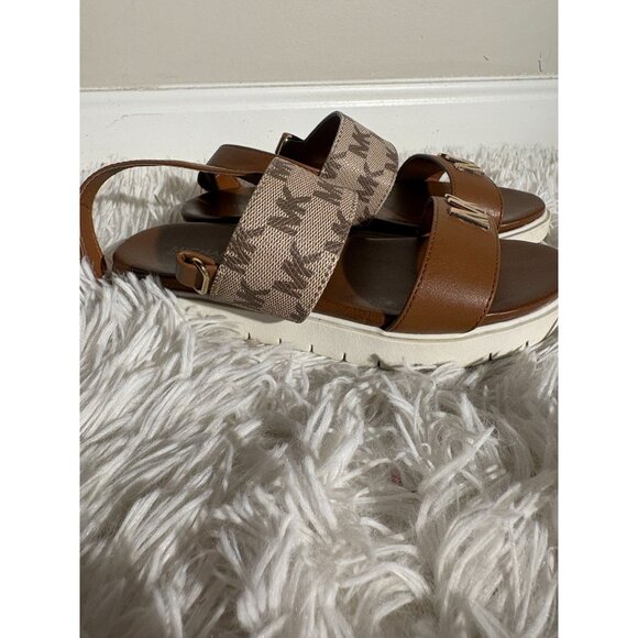 Michael Kors Girls MK Logo Brown Sandals With Gold Hardware Size 1 - Picture 2 of 5